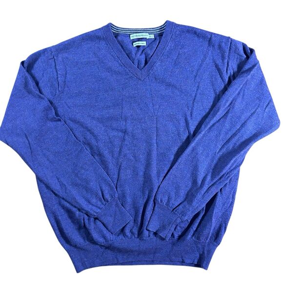 Peter Millar V-Neck Sweater Mens XL Italian Merino Wool Blue Golf Preppy Classic - Picture 2 of 9